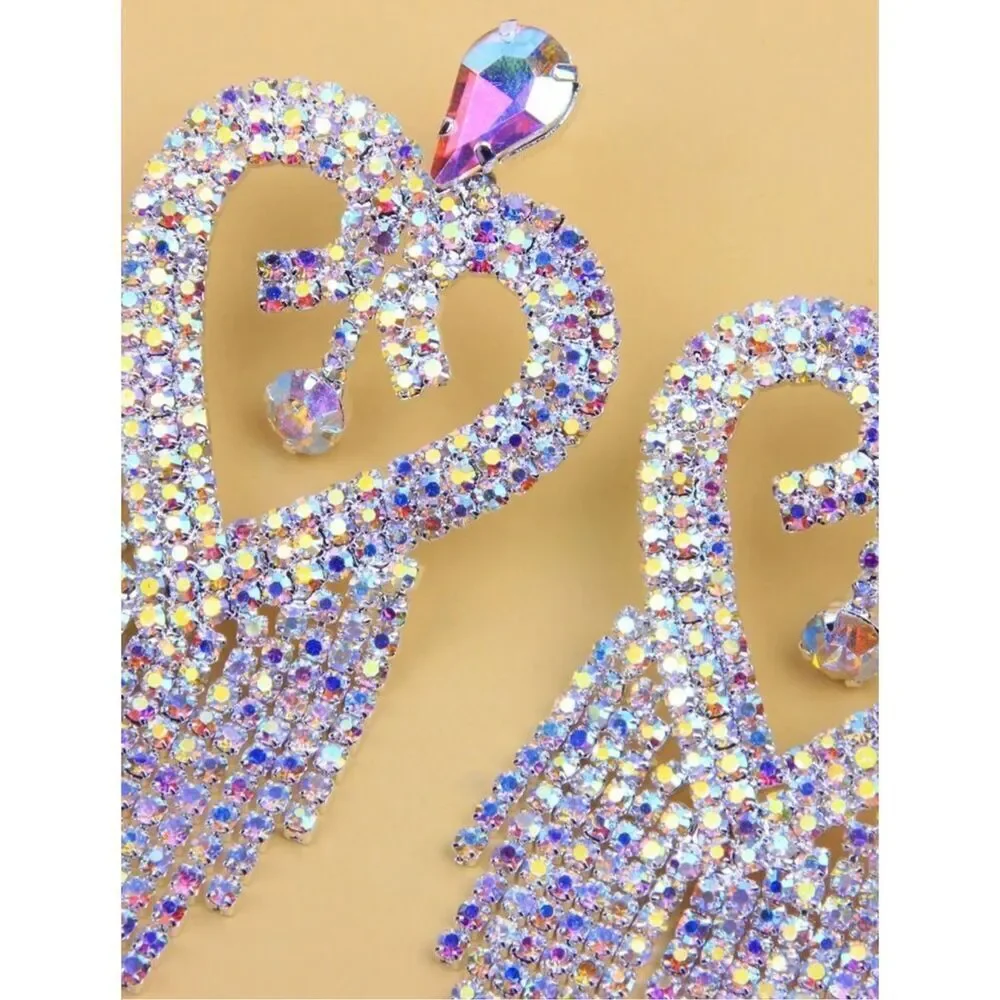 Ladies super cute bling heart earrings